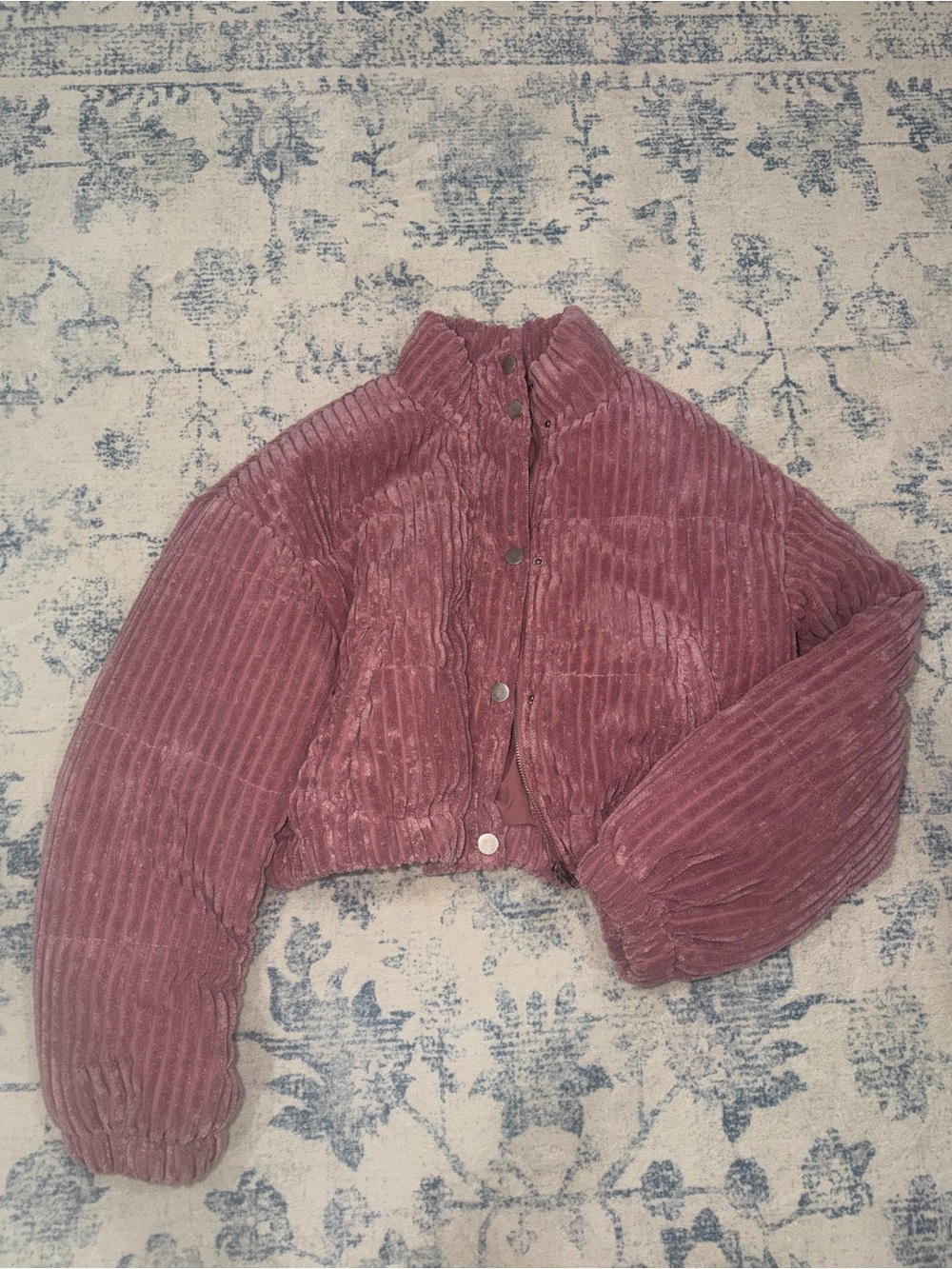 Le Lis Plush Ribbed Puffer Jacket - Dusty Rose Pink